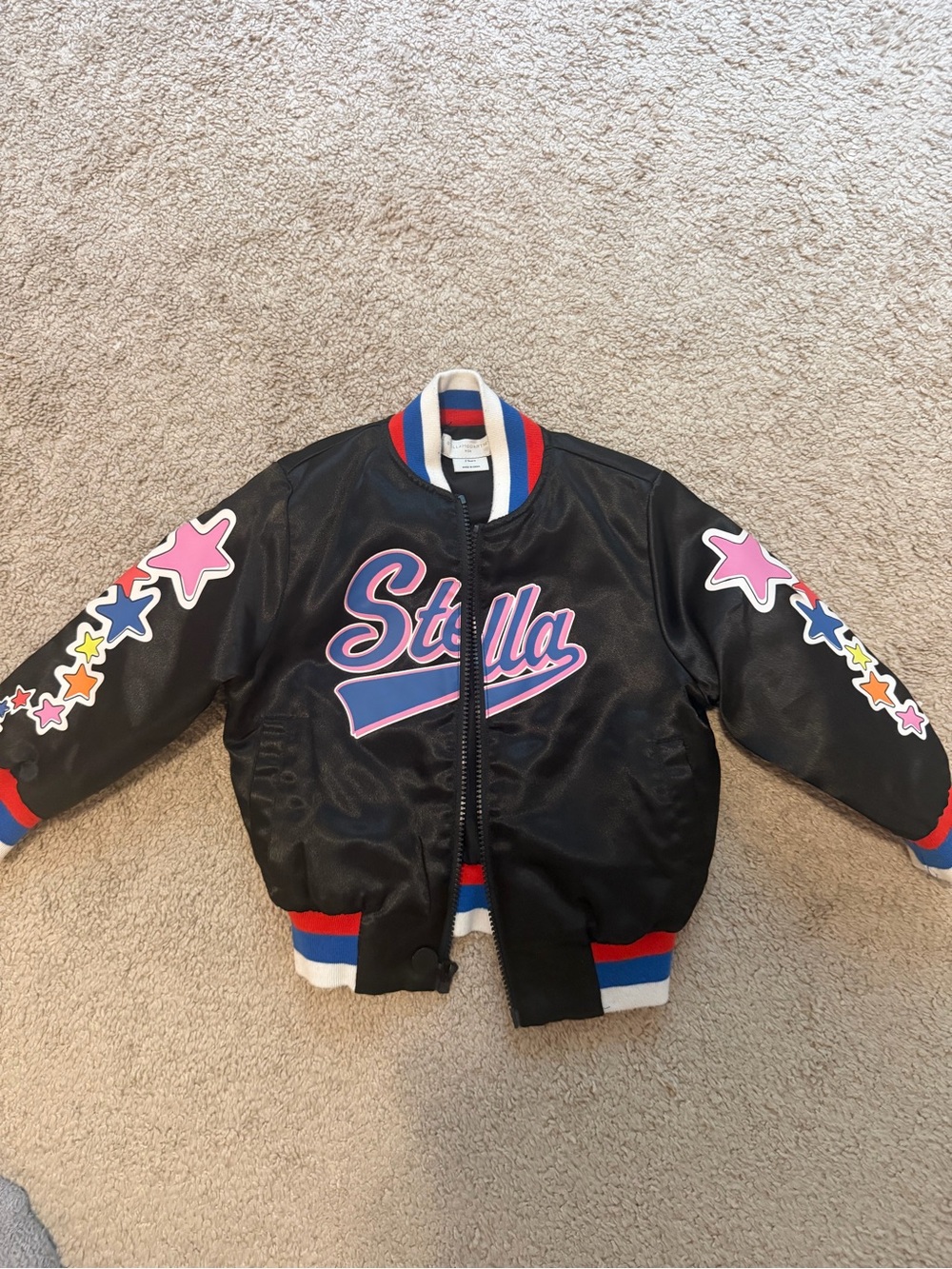 Stella McCartney Kids Black Bomber Jacket with Red, Blue & White Trim